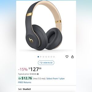 Beats Studio3 Wireless Headphones - Black and Gold